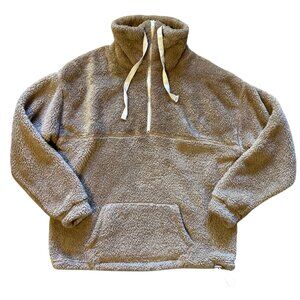 Women's SO Soft Faux Fur Plush Fleece Mock Neck 1/4 Zip Sweatshirt Beige Size XL